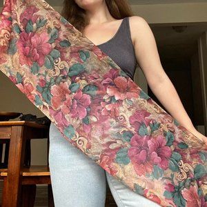 Long Floral Pink/Tan/Green Scarf